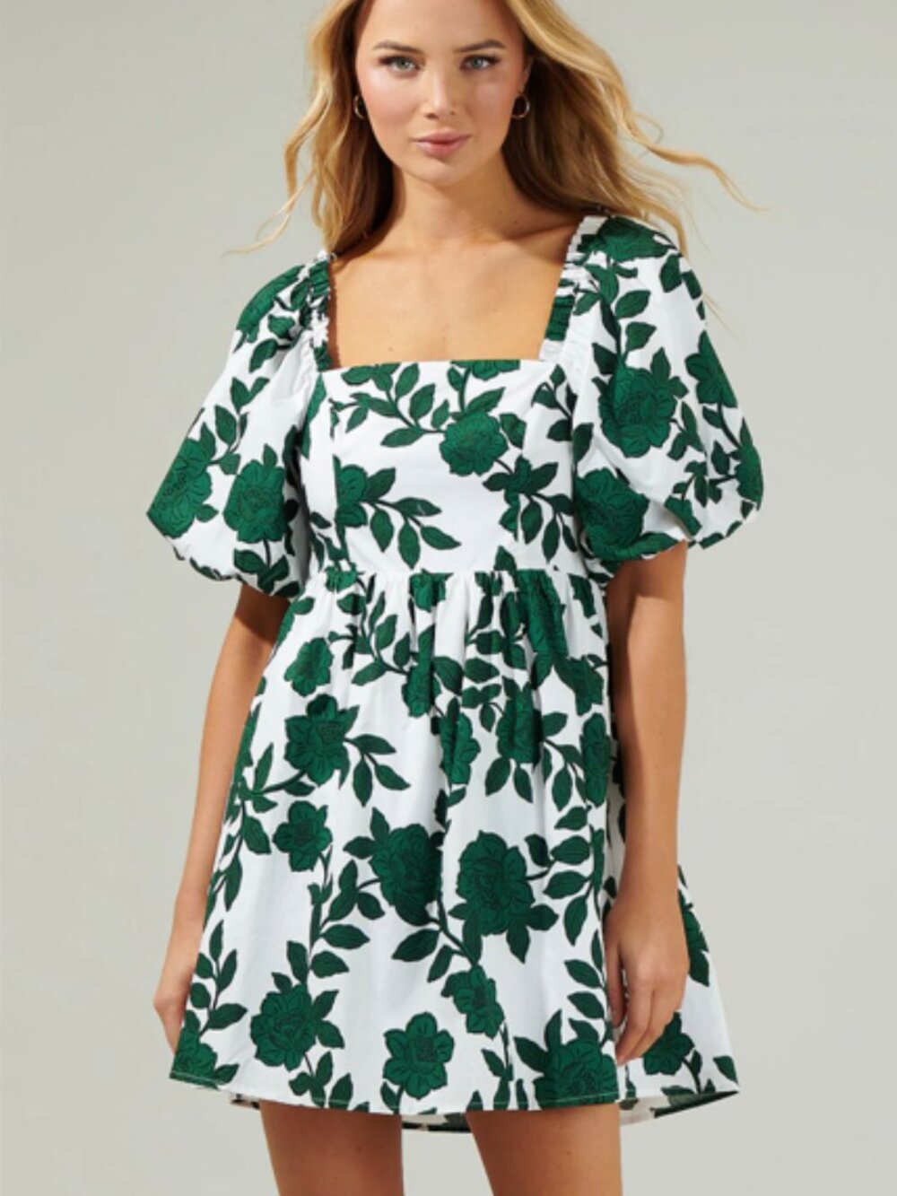 Sugarlips Floral Puff Sleeve Babydoll Mini Dress